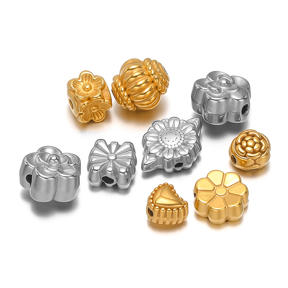 Flower Supplies - 10Pcs Gold Stainless Steel Heart Beads